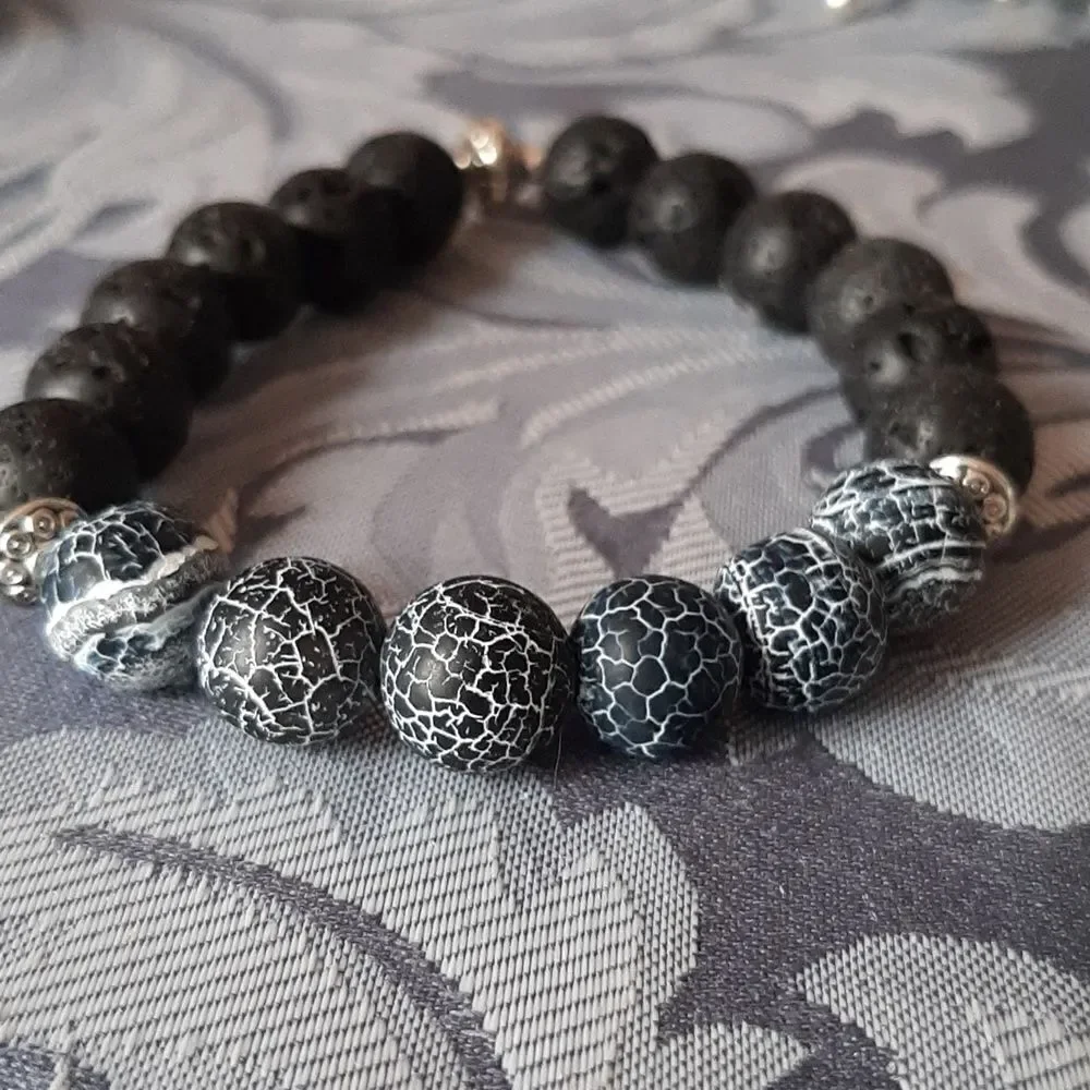 Crackle Agate & Lava Rock Beaded Stretch Unisex